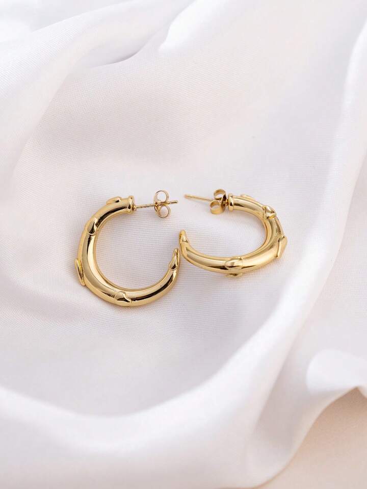 Carved Turns 18K Gold Plated and Stainless Steel Earrings