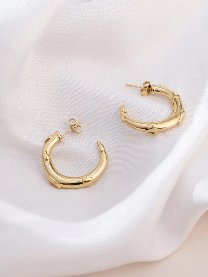 Carved Turns 18K Gold Plated and Stainless Steel Earrings