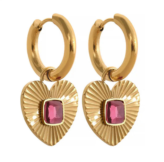 Fan Ruby Diamond 18K Gold Plated and Stainless Steel Earring