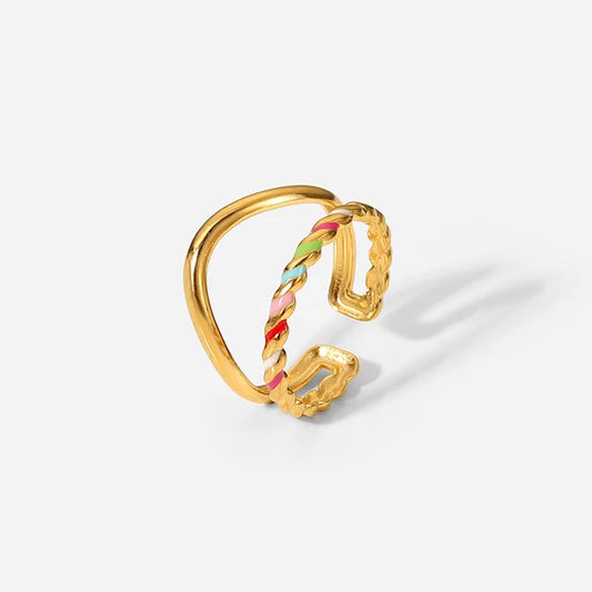One Difference Adjustable Gold Plated Stainless Steel Geometric Colorful Rings