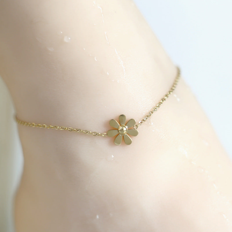 Simple Style Flower Stainless Steel Women's Anklet