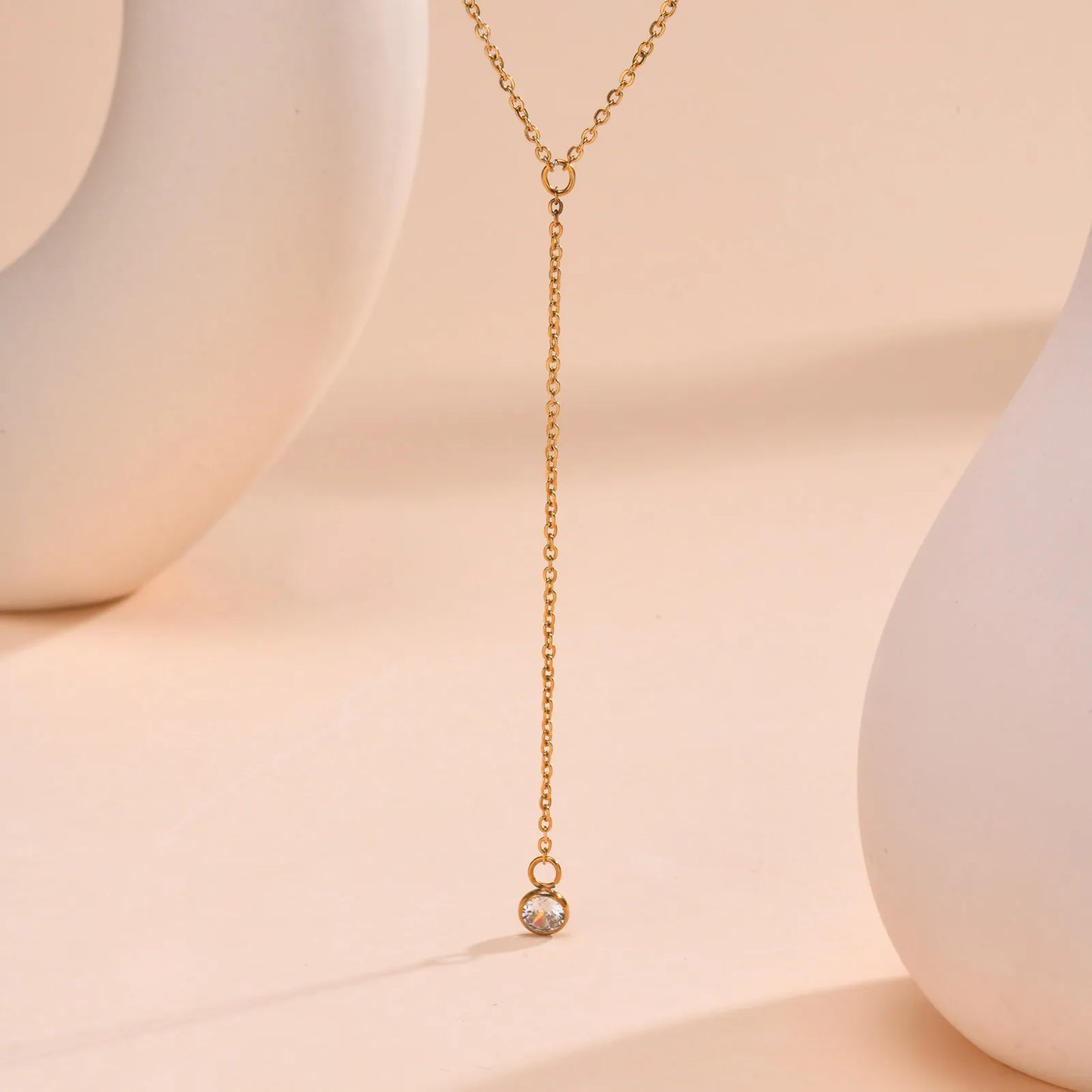 201 Stainless Steel Artificial Zircon 18K Gold Plated Layered Long Necklace