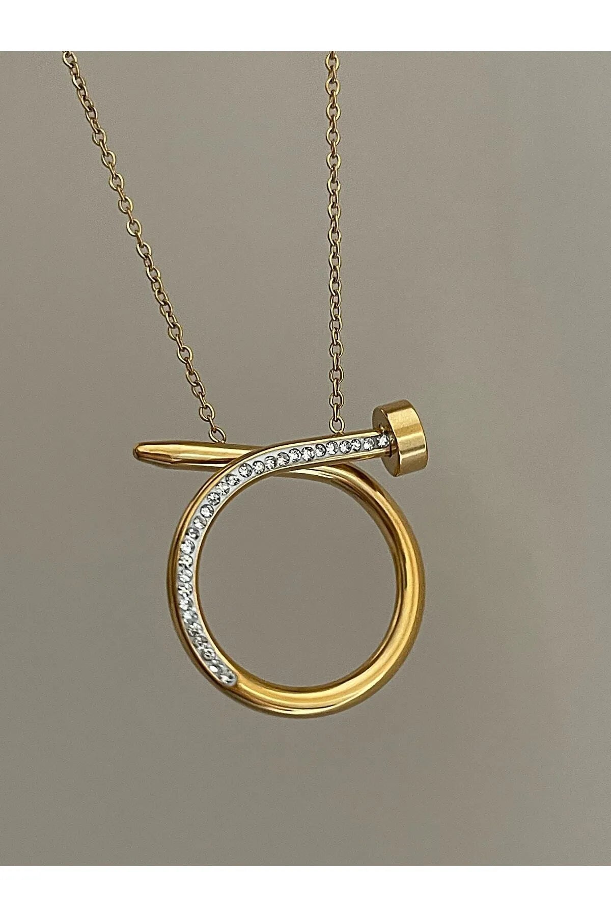 Vintage Style Simple Style Nail 304 Stainless Steel Zircon 18K Gold Plated Inlay Necklace