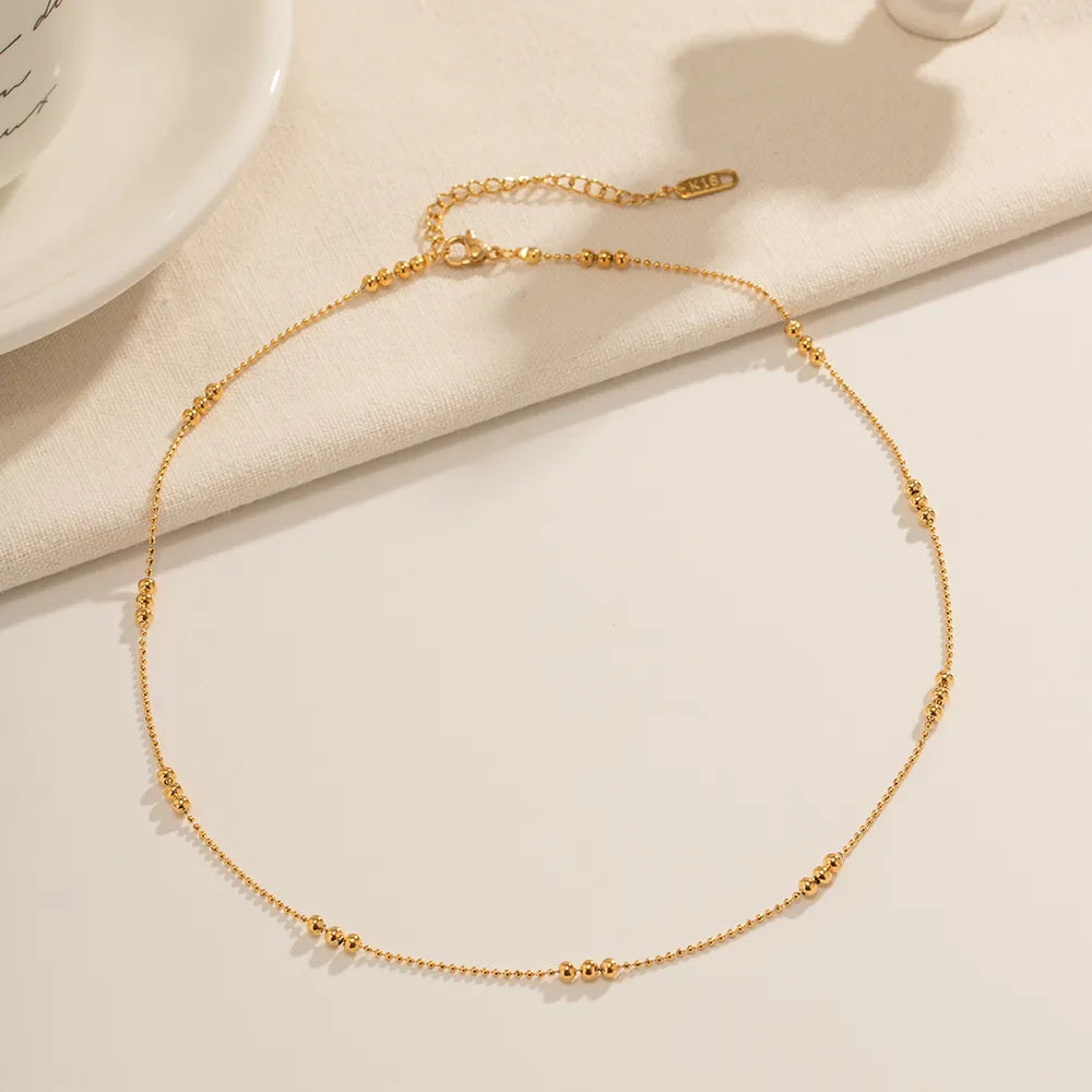 Beaded 304 Stainless Steel 18K Gold Plated IG Style Simple Style Plating Solid Color Necklace