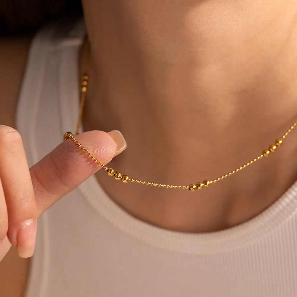 Beaded 304 Stainless Steel 18K Gold Plated IG Style Simple Style Plating Solid Color Necklace