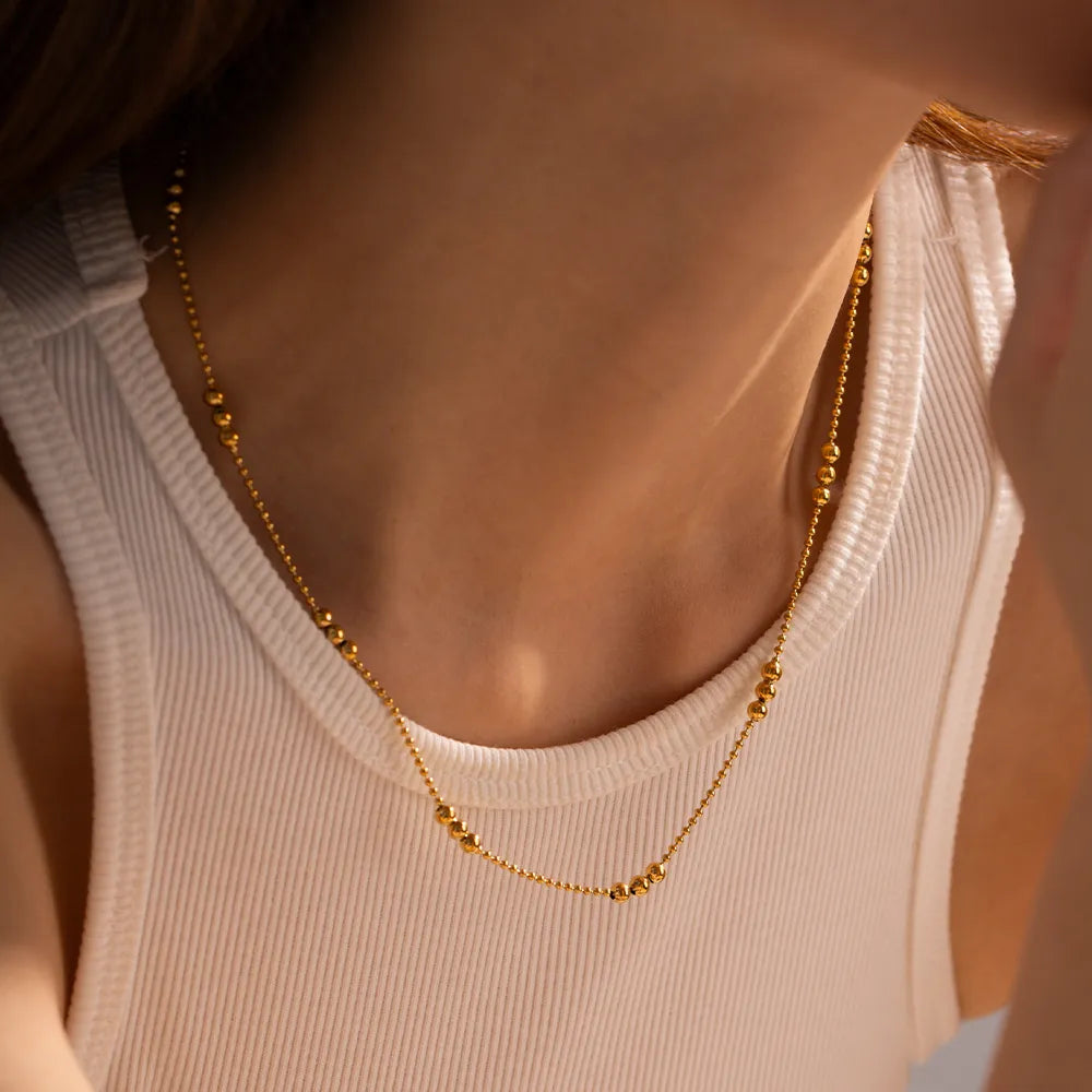 Beaded 304 Stainless Steel 18K Gold Plated IG Style Simple Style Plating Solid Color Necklace