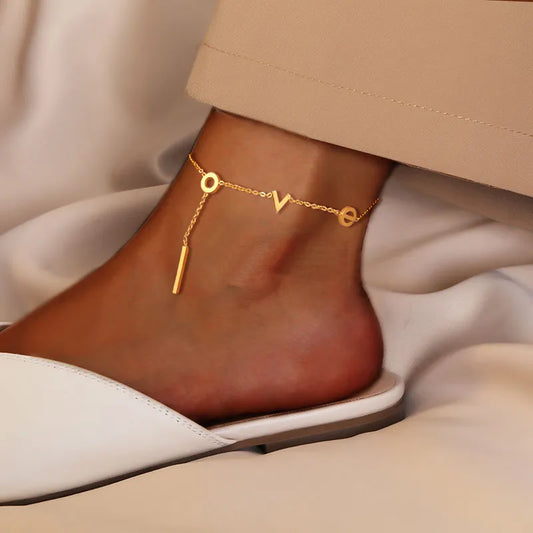 LOVE Sexy Letter Stainless Steel 18k Gold Plated Anklet