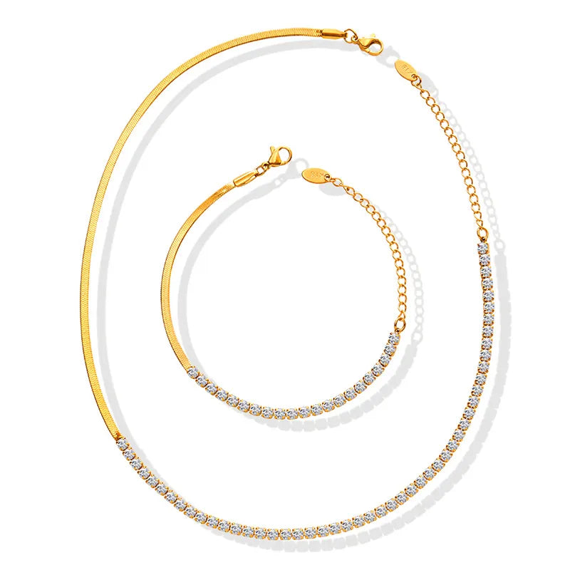 Diamanté 304 Stainless Steel Zircon 18K Gold Plated Necklace