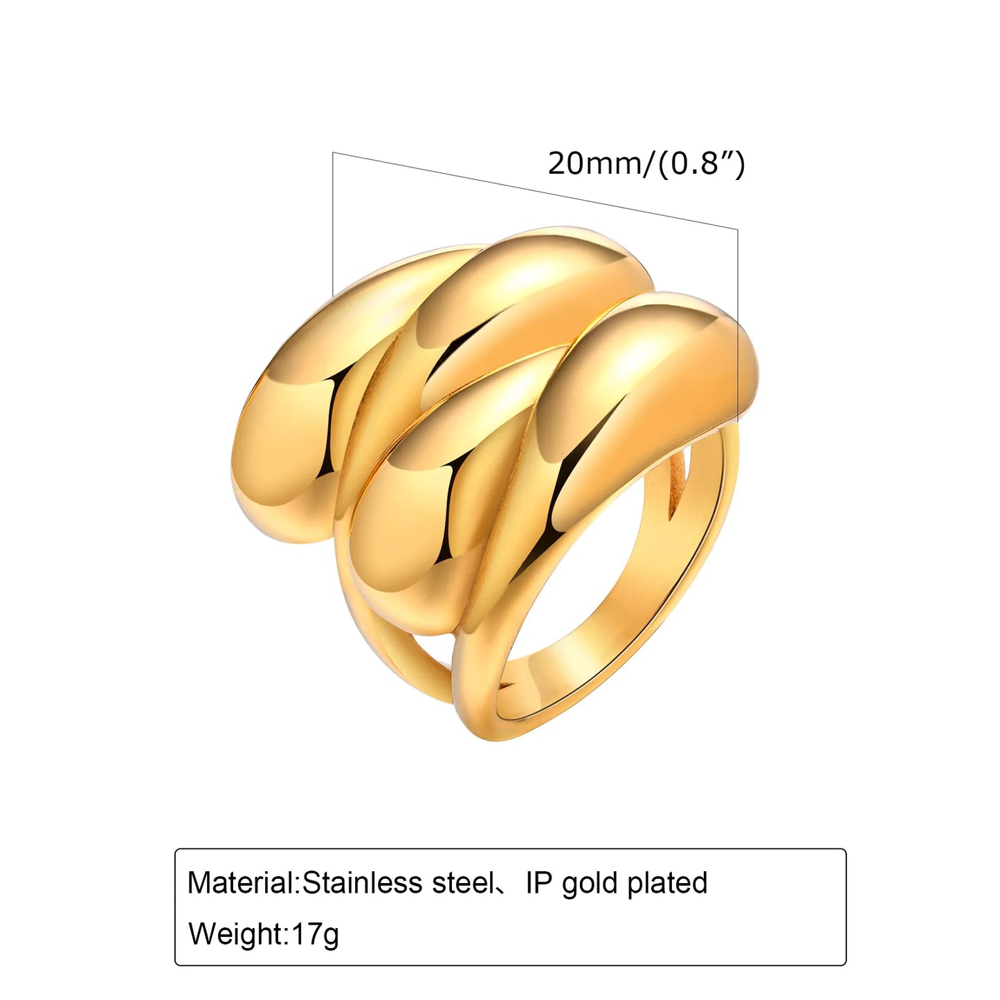 Maximalism Solid Color 304 Stainless Steel 18K Gold Plated Criss Cross Layered Rings