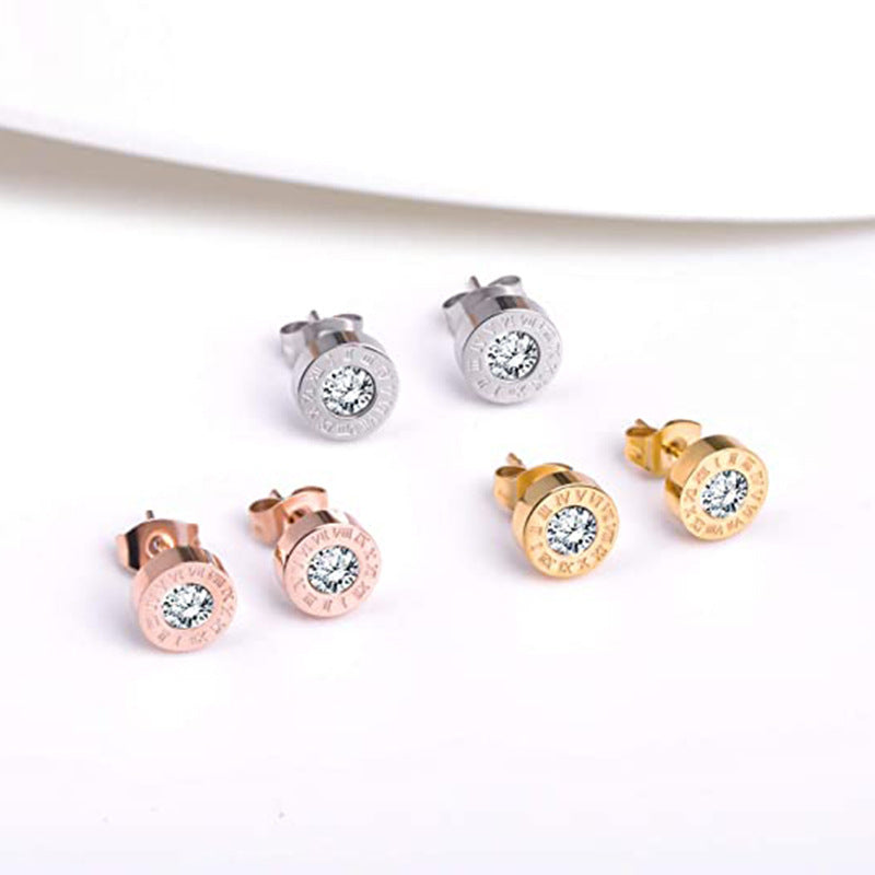 Style Letter Plating Inlay Titanium Steel Rhinestones Ear Studs