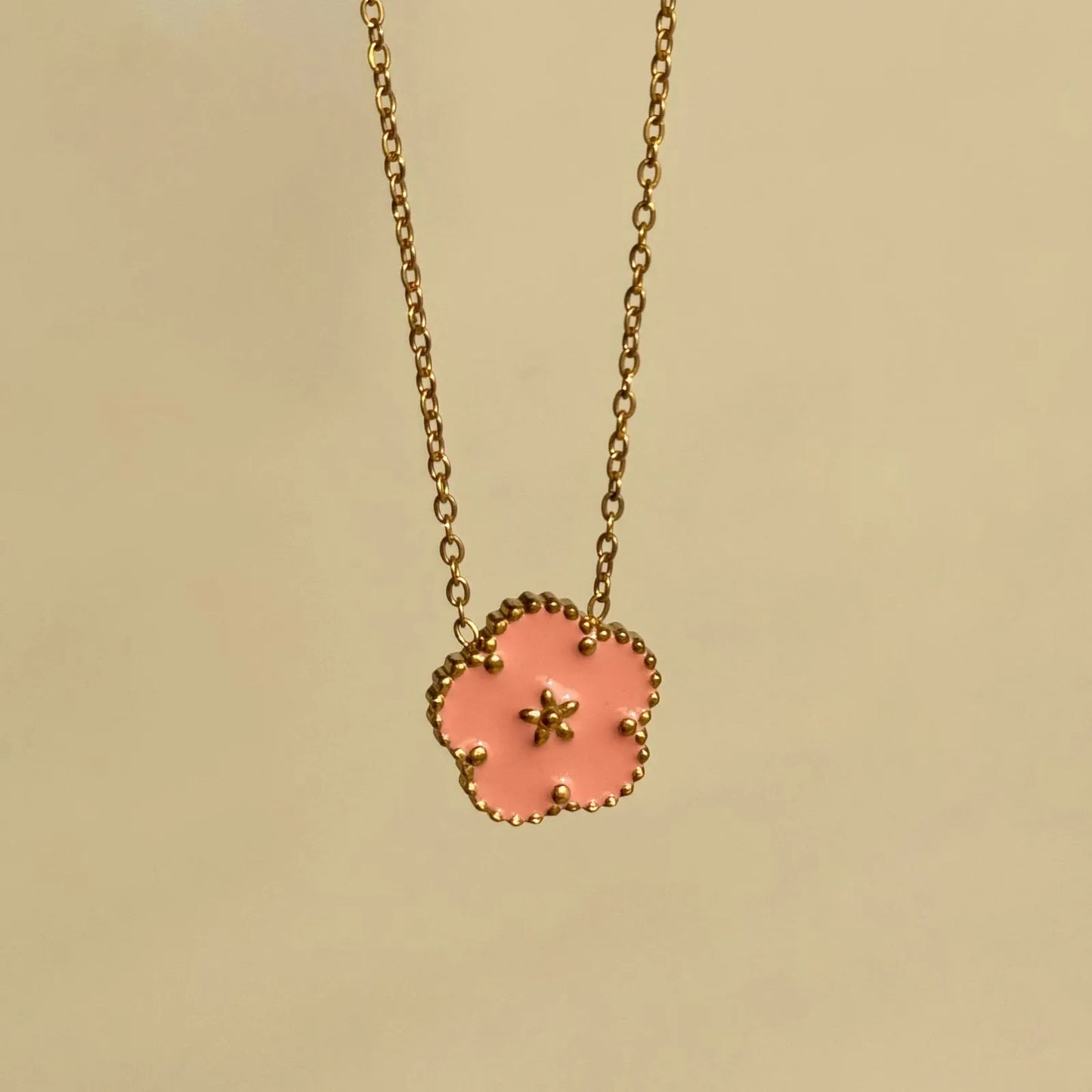 Sweet Simple Style Heart Shape Flower 316L Stainless Steel Zircon 18K Gold Plated Enamel Inlay Pendant Necklace