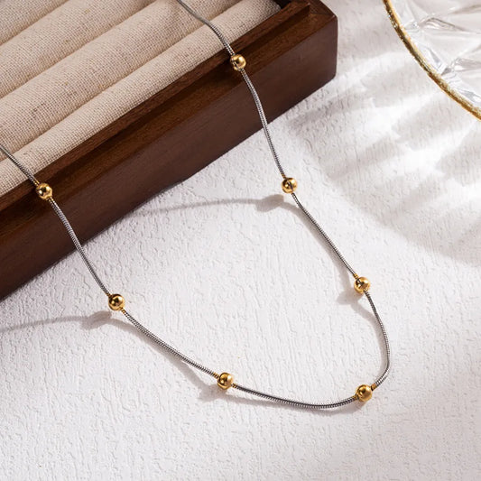 Beaded Stainless Steel 18k Gold Plated Necklace