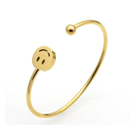 Smiley Face Stainless Steel 18K Gold Plated Bracelet