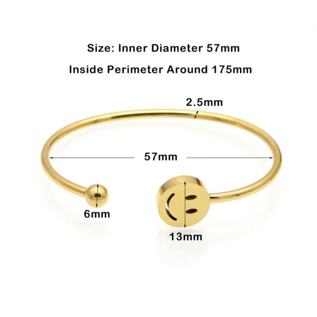 Smiley Face Stainless Steel 18K Gold Plated Bracelet