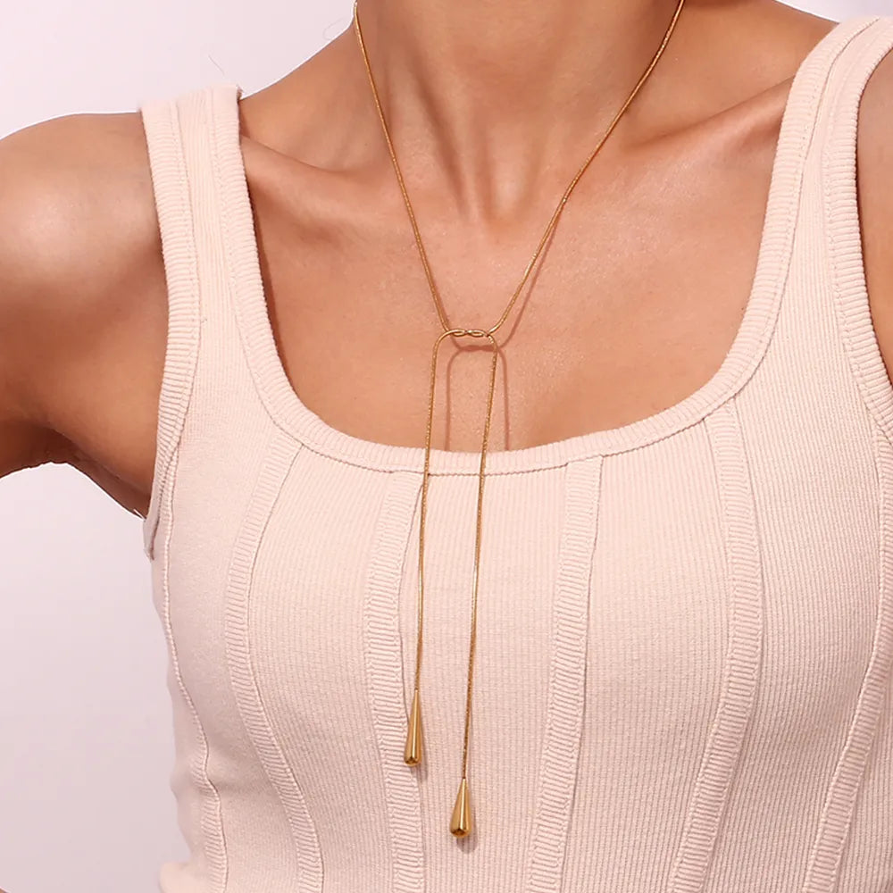 Simple Style Classic Style Water Droplets Solid Color Stainless Steel Plating 18k Gold Plated Necklace