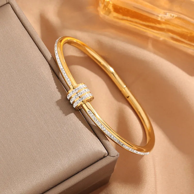 Simple Style Round Titanium Steel Plating Gold Plated Bangle