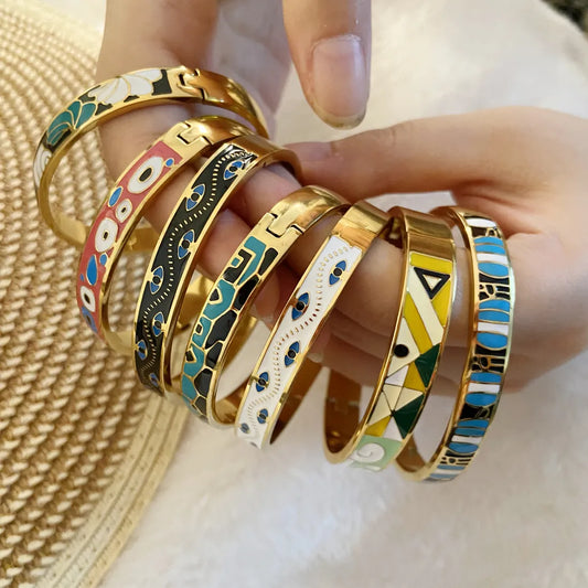 Printed Patterns Stainless Steel 18K Gold Plated Bracelet