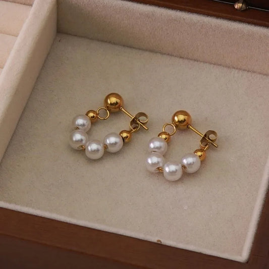 Elegant Pearl Beaded Plating 304 Stainless Steel 18K Gold Plated Earrings