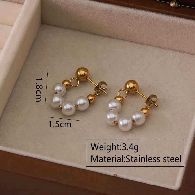 Elegant Pearl Beaded Plating 304 Stainless Steel 18K Gold Plated Earrings