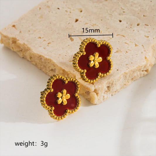 Elegant Sweet Flower Plating Inlay Stainless Steel Acrylic 18k Gold Plated Ear Studs