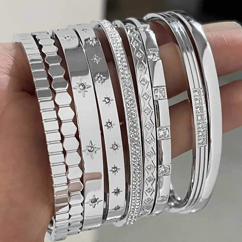 Silver Style Classic Style Geometric Stainless Steel Plating Inlay Zircon Bangle