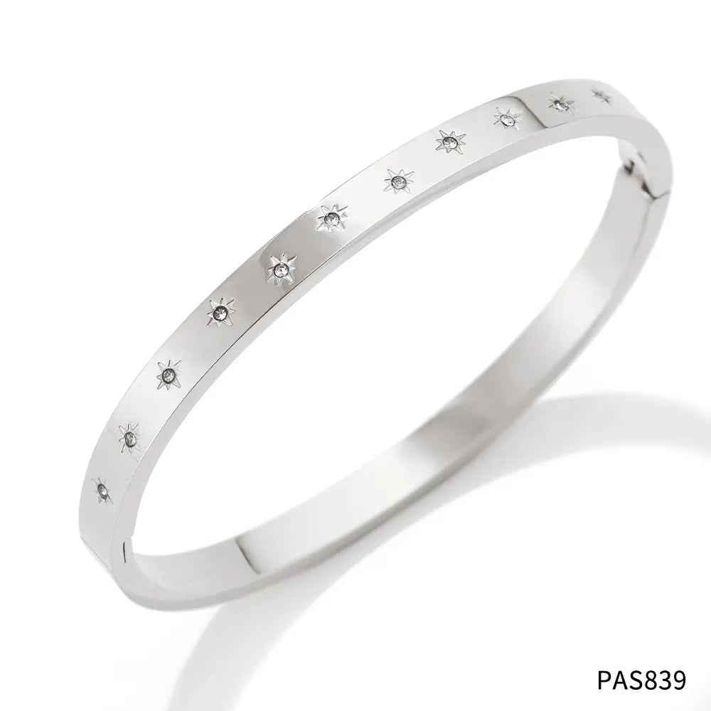 Silver Style Classic Style Geometric Stainless Steel Plating Inlay Zircon Bangle