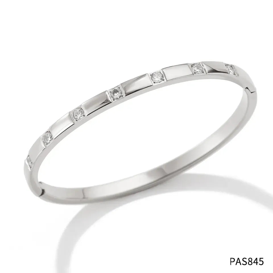 Silver Style Classic Style Geometric Stainless Steel Plating Inlay Zircon Bangle