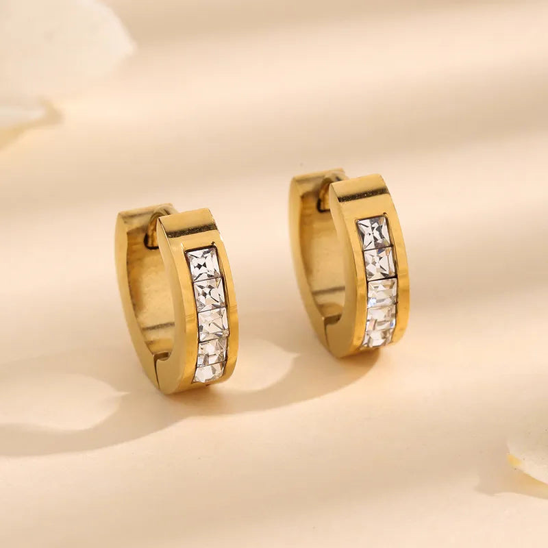Elegant Round Solid Color Titanium Steel Plating Inlay 18k Gold Plated Rhinestones Rings Bracelets Earrings