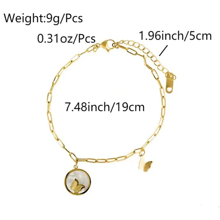 Beach Butterfly Stainless Steel Plating Inlay Zircon 18k Gold Plated Silver Plated Women's Anklet