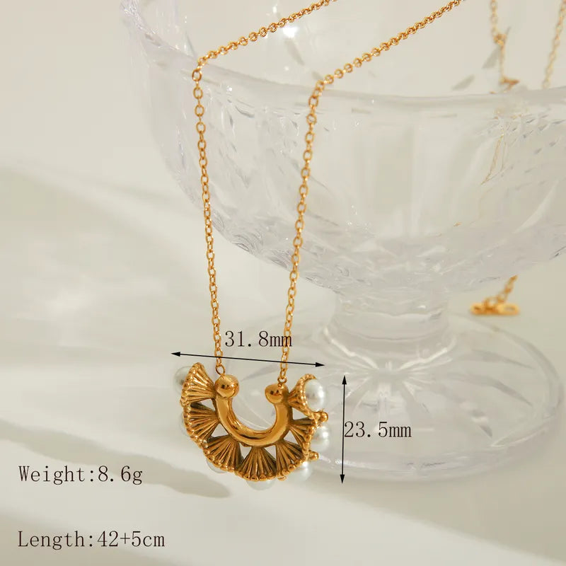 Basic Sweet Commute C Shape 304 Stainless Steel Artificial Pearls 18K Gold Plated Inlay Pendant Necklace