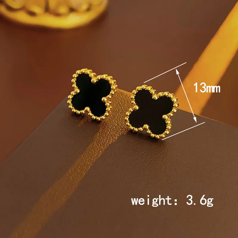 304 Stainless Steel 18K Gold Plated Elegant Glam Inlay Four Leaf Clover Acrylic Shell Earring