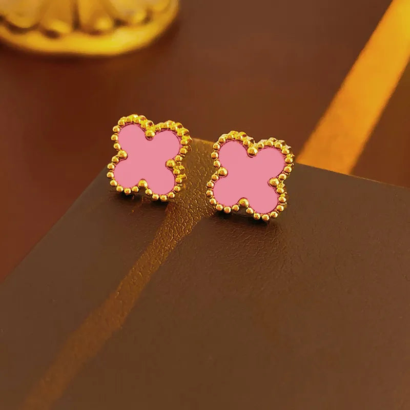 304 Stainless Steel 18K Gold Plated Elegant Glam Inlay Four Leaf Clover Acrylic Shell Earring