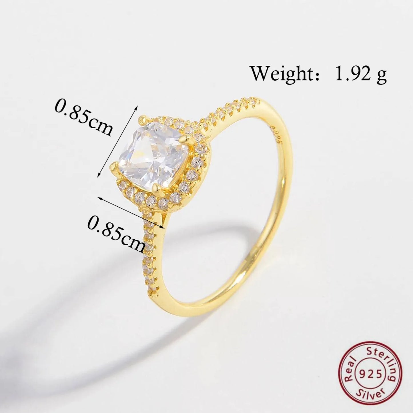 Square Sterling Silver Plating Inlay Zircon 14k Gold Plated White Gold Plated Rings