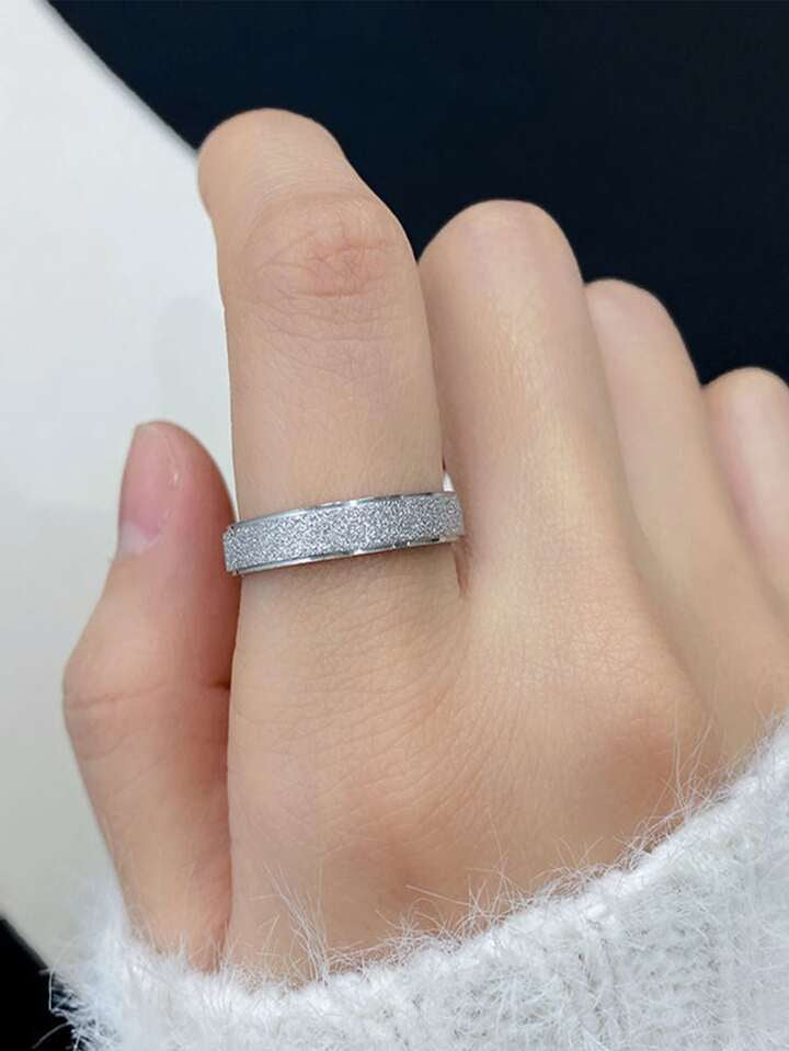 Silver Simple Style Round Titanium Steel Plating Ring