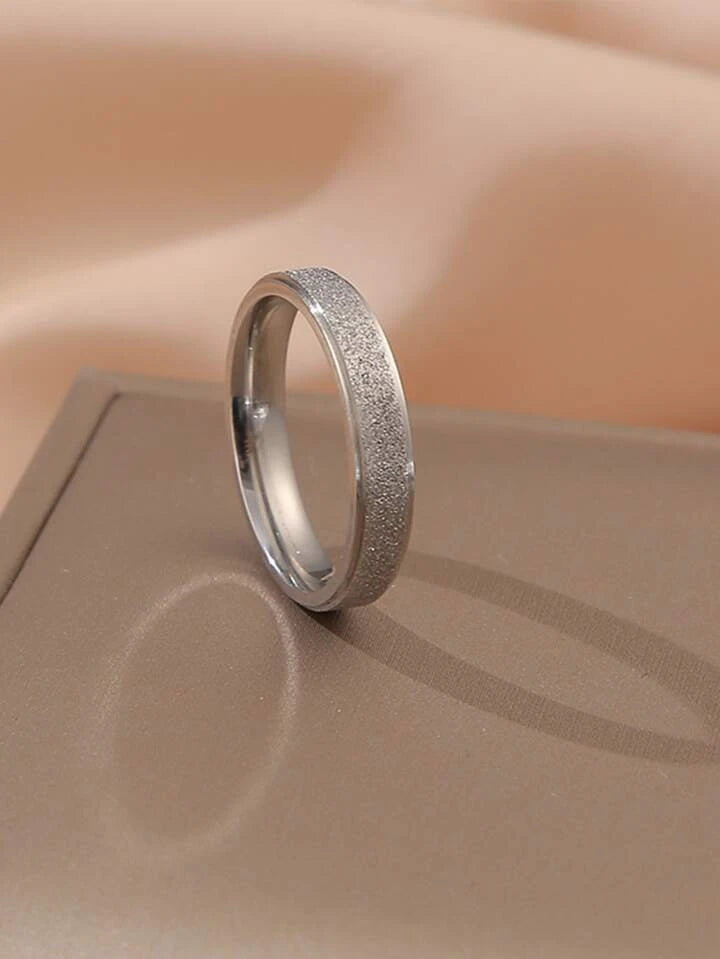 Silver Simple Style Round Titanium Steel Plating Ring