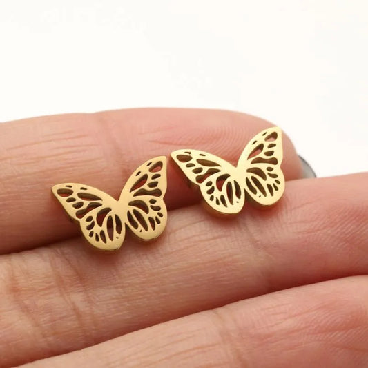 Style Butterfly Plating Hollow Out 304 Stainless Steel 18K Gold Plated Ear Stud