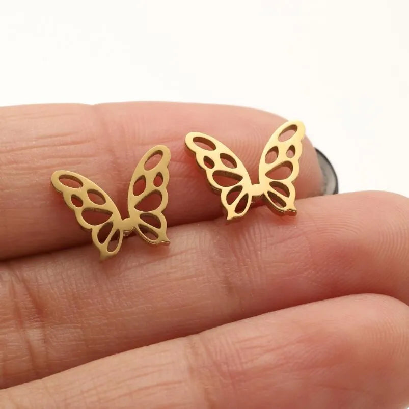 1 Pair Simple Style Butterfly Plating Hollow Out 304 Stainless Steel 18K Gold Plated Ear Studs