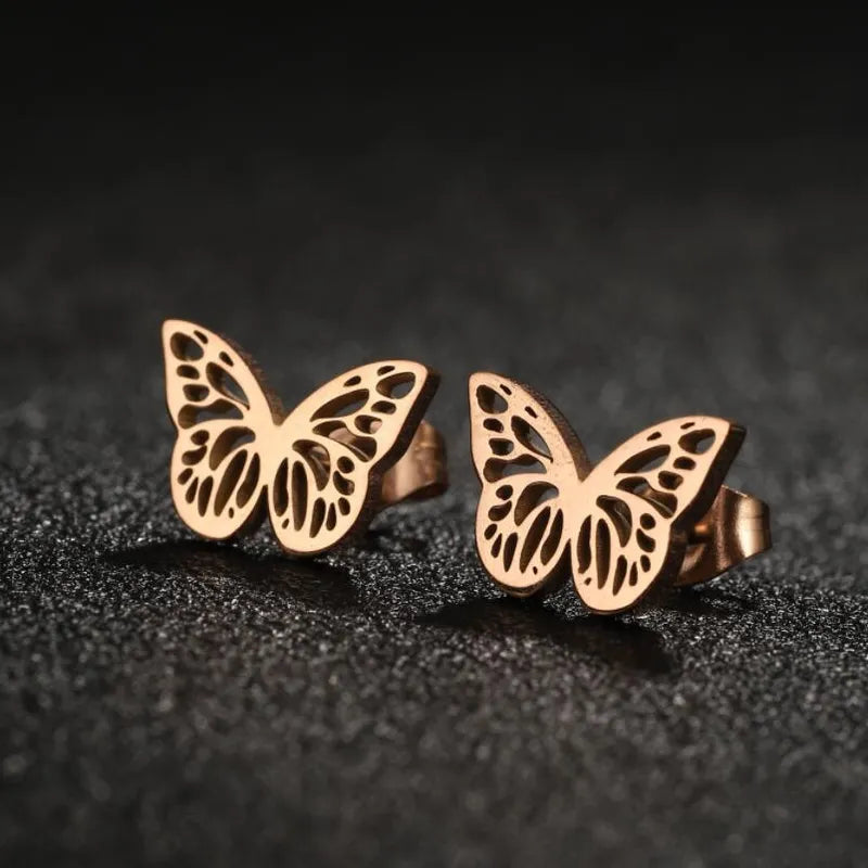 Style Butterfly Plating Hollow Out 304 Stainless Steel 18K Gold Plated Ear Stud