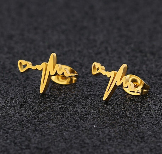 Electrocardiogram 304 Stainless Steel 18K Gold Plated Ear Stud