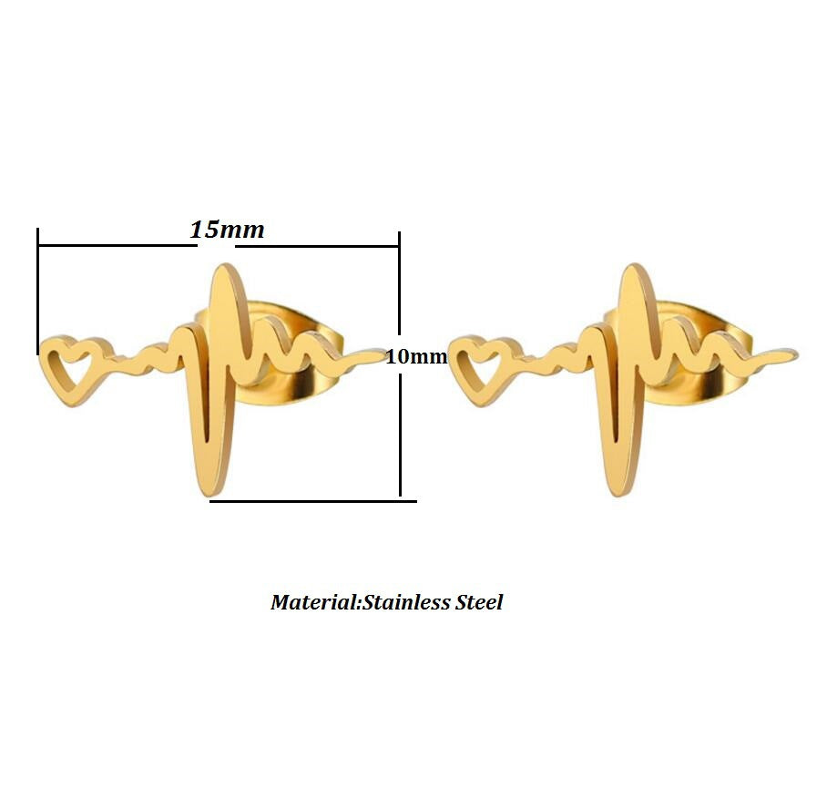 Electrocardiogram 304 Stainless Steel 18K Gold Plated Ear Stud