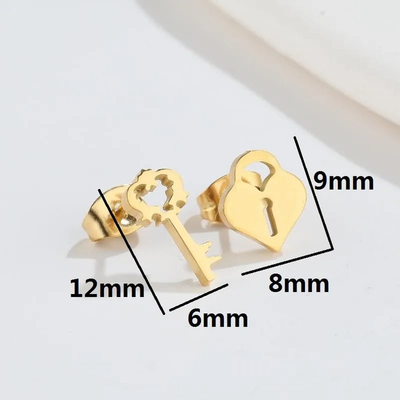 Key Lock Plating 304 Stainless Steel No Inlaid 18K Gold Plated Ear Stud