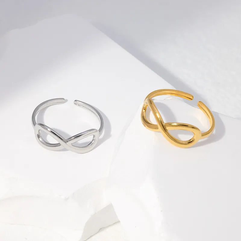 304 Stainless Steel 18K Gold Plated Sweet Simple Style Plating Hollow Out Infinity Open Ring