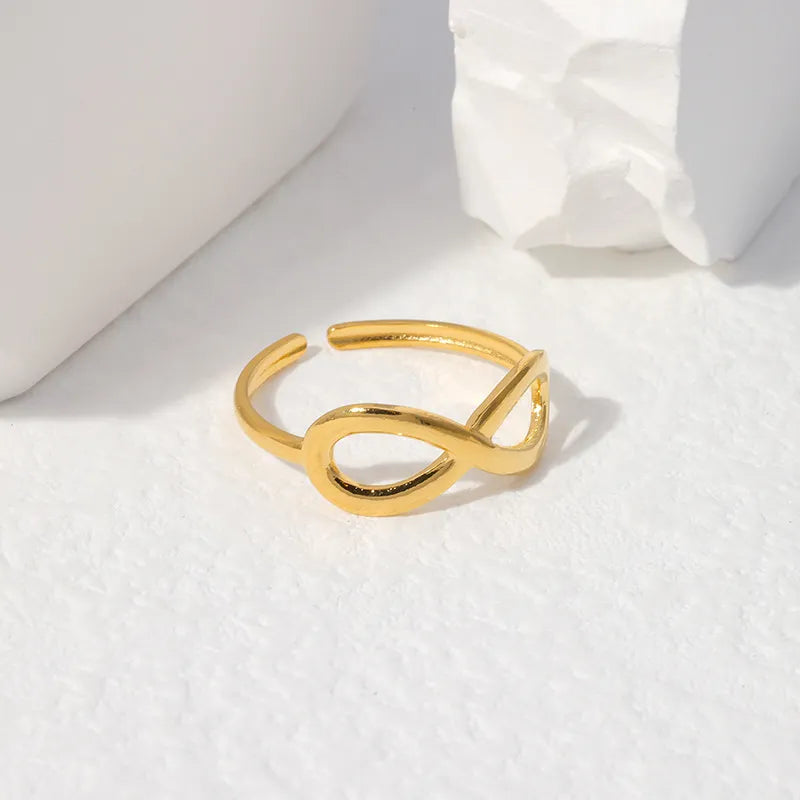 304 Stainless Steel 18K Gold Plated Sweet Simple Style Plating Hollow Out Infinity Open Ring