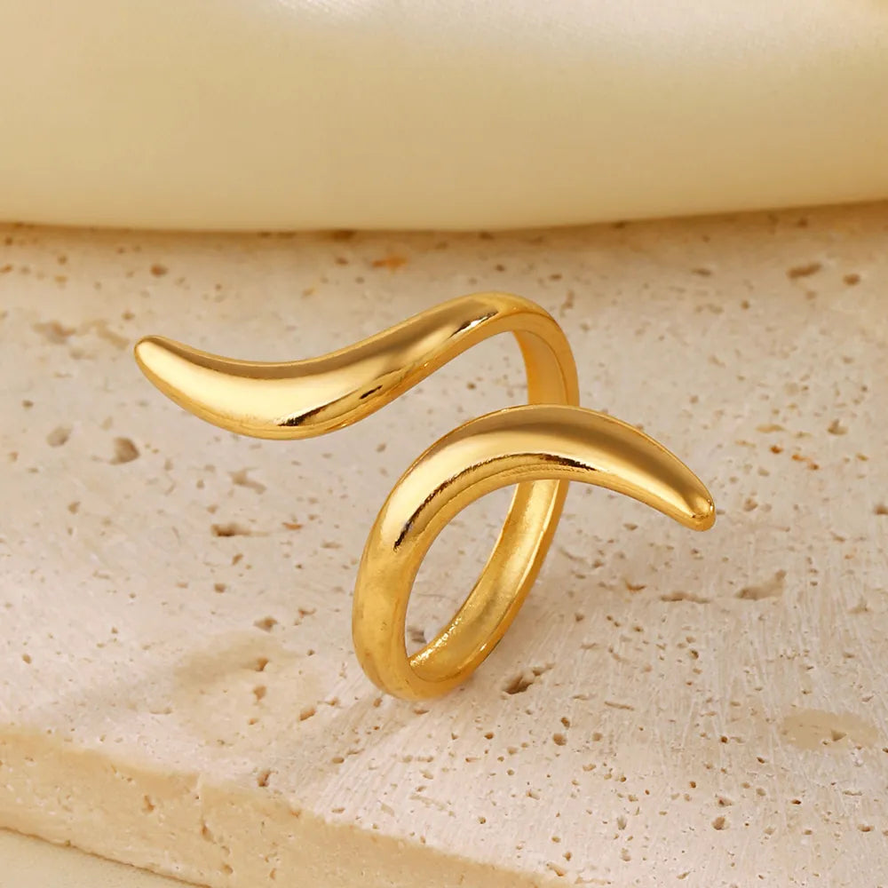 304 Stainless Steel 18K Gold Plated IG Style Simple Style Lines Open Ring