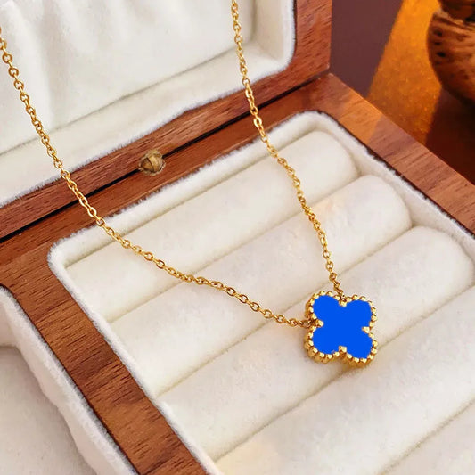 304 Stainless Steel 18K Gold Plated Elegant Glam Inlay Four Leaf Clover Acrylic Necklace