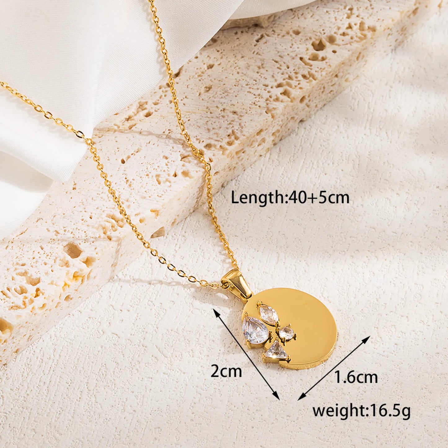 Cubic Zirconia  Stainless Steel Plating Inlay Zircon 18K Gold Plated Pendant Necklace