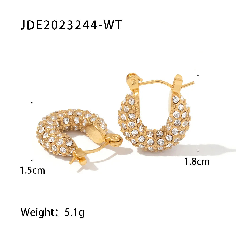 Shiny Geometric Gold Plated 304 Stainless Steel Zircon Earring