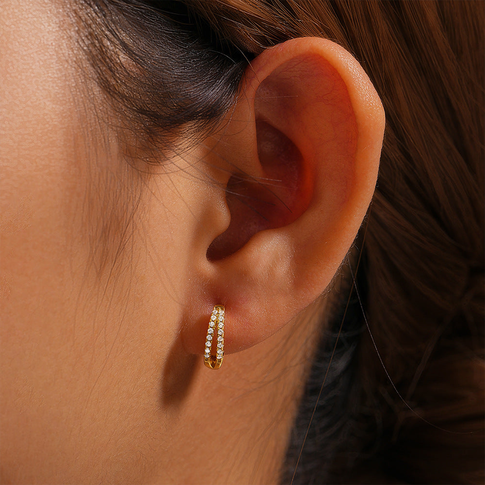 Two Strand Pair Simple Style Geometric Plating Sterling Silver Hoop Earrings Dainty Jewelry