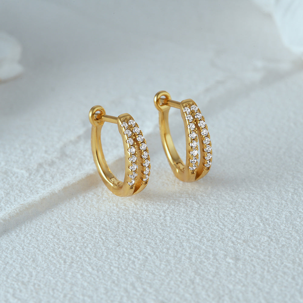Two Strand Pair Simple Style Geometric Plating Sterling Silver Hoop Earrings Dainty Jewelry
