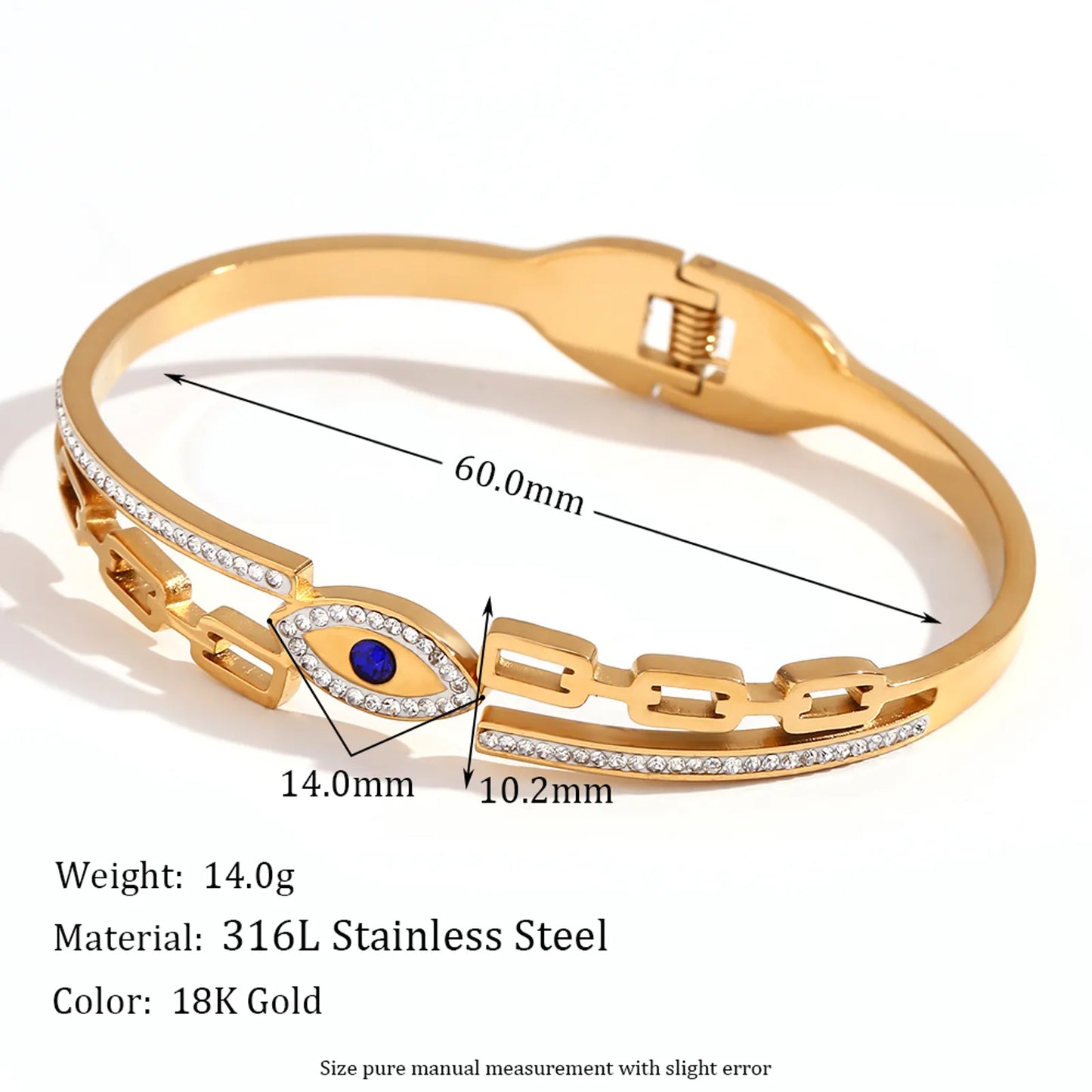 Double Layered Evil Eye Stainless  Steel Plating Inlay Zircon 18K Gold Plated Bangle